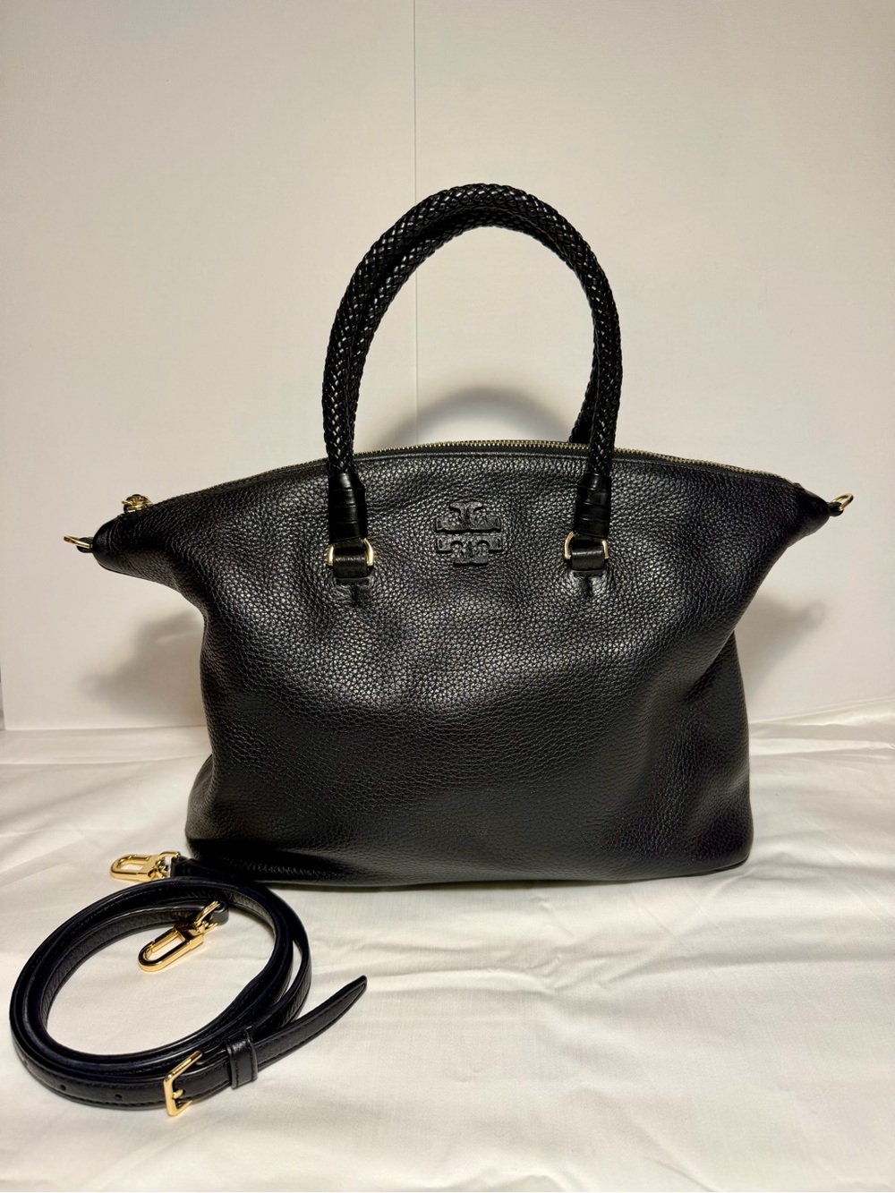 Tory Burch Black Leather Mcgraw Dome Tote